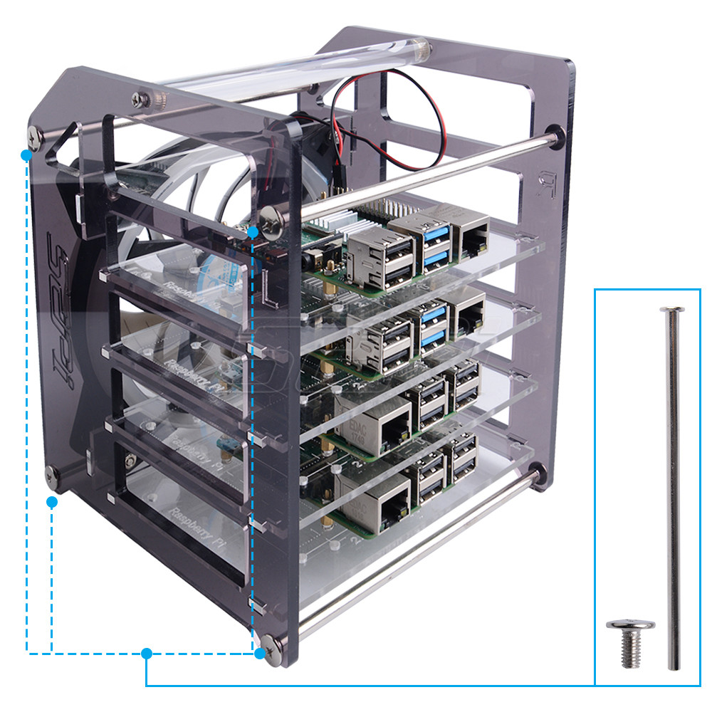 52Pi Rack Tower 4 Lapisan Casi - Deskpi Super6C ulasan dan harga